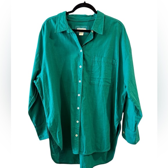 Maeve AnthropologieBennet  Green Button Down Blouse Oversized Pocket Top SZ L - Picture 2 of 15